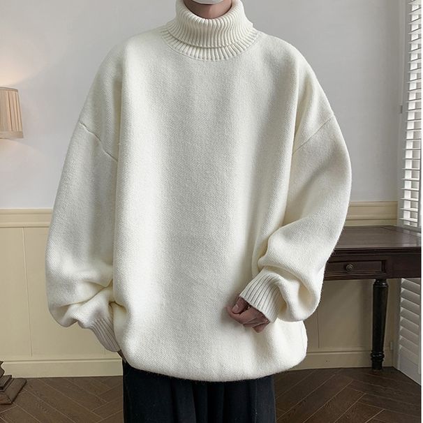 Men's High Neck Sweater, Thick And Loose, Handsome Youth Base Coat, Retro Knit Sweater_viptrois.com
