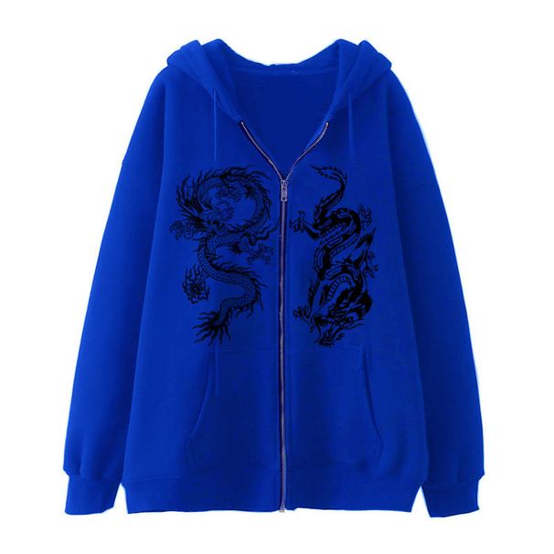 Mother Kids Dragon Print Zipper Sweatshirt Street Fashion Hoodie Trend Loose Fleece Jacket_viptrois.com