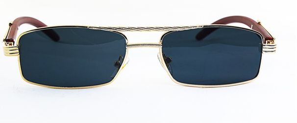 Small Square Metal Frame Sunglasses – Wood Grain Legs, Punk Style & Double Beam Design (Unisex)_viptrois.com