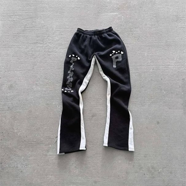 2025 European-USA Fashion Y2K Hip-Hop Sweatpants Women Men Mid Waist Elastic Band Letter Print Splicing Straight Type Casual Sport Long Pants_viptrois.com