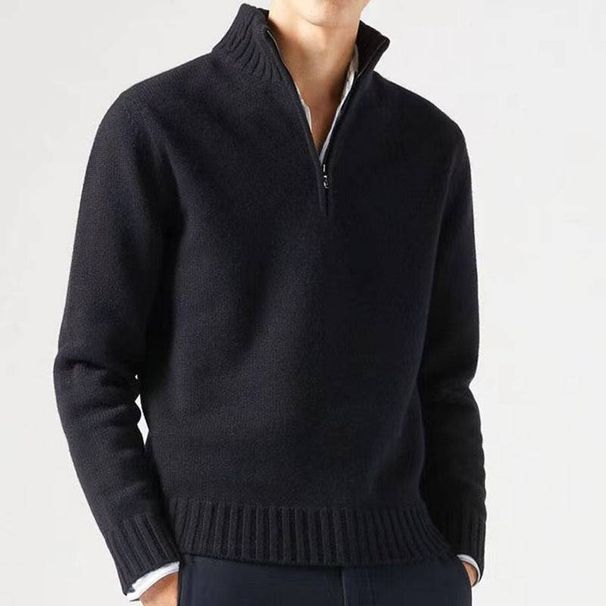 Men's Winter Knit Sweater With Half-Zip Collar - Thick Warm Pullover, Slim Fit, Machine Washable (Khaki/White/Gray/Black//Brown)_viptrois.com