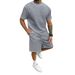 Men's Clothing Summer New Casual Suit Men's Short Sleeved Shorts Suit Solid Color Textured T Shirt Shorts Suit_viptrois.com