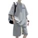 Men's Clothing Waffle Sports Casual Suit Men's Loose Summer Short Sleeved T Shirt Set With Handsome Shorts Clothes_viptrois.com