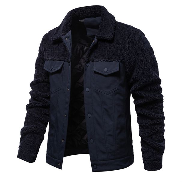 "Men's Patchwork Lambswool Jacket – European-Sized Autumn & Winter Coat With Casual Cross-Border Style (Black/Khaki/Green/Dark Blue, S-XXL)"_viptrois.com
