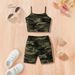 Mother & Kids INS Girls Summer Suspenders Leisure Camouflage Full Print 2 Piece Set Fashion Leisure Sports Suit_viptrois.com