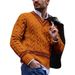 2026 European-USA Fashion Knitwear Pullovers Men's 100% Acrylic V-Neck Striped Splicing Long Sleeve Casual Loose Sweater_viptrois.com