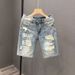 Men's Clothing Casual Straight Trousers Half Pants Five Point Pants Ripped Denim Shorts_viptrois.com