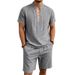 Men's Linen-Blend Short Sleeve Polo Shirt And Shorts Set Relaxed Fit Vacation Outfit Premium Fabric_viptrois.com