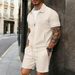 Men's Casual Solid Color Zipper Collar Short Sleeve Shirt Set Inelastic Loose Fit For Summer_viptrois.com