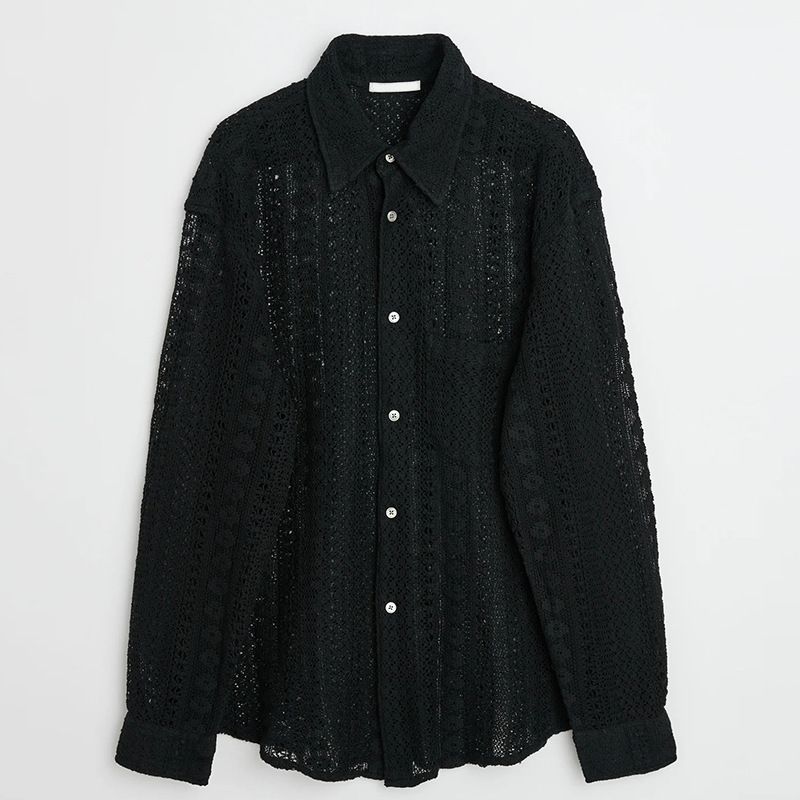 Men's Clothing Casual Draping Hollow Lace Shirt Men's Shirt Men's Summer Casual Fashion Trend Top_viptrois.com