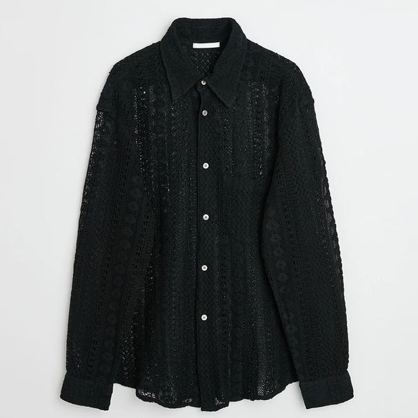 Men's Clothing Casual Draping Hollow Lace Shirt Men's Shirt Men's Summer Casual Fashion Trend Top_viptrois.com