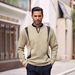 2025 Men's Jacquard V-Neck Pullover Sweatshirt - Oversized Casual Long Sleeve Top For Street Style_viptrois.com