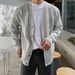 Men's Solid V-Neck Knit Cardigan - Lightweight Open Front Sweater For Autumn, Casual Loose Fit, Versatile Styling_viptrois.com