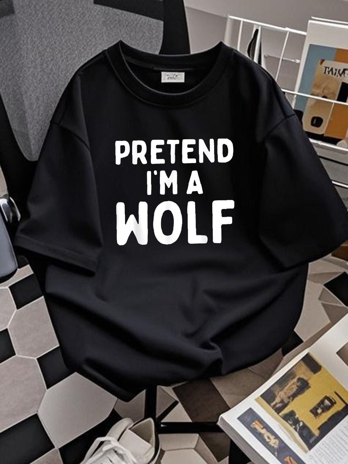 Pretend I'm A Wolf Funny Lazy Easy Halloween Costume Animal T-Shirt Soft Women Top Graphic Tees Designer Clothes Fashion Stylish Women Versatile Graphic Summer T-Shirt For Women Casual Stretched Female Casual Unisex Breathable Slightly_viptrois.com