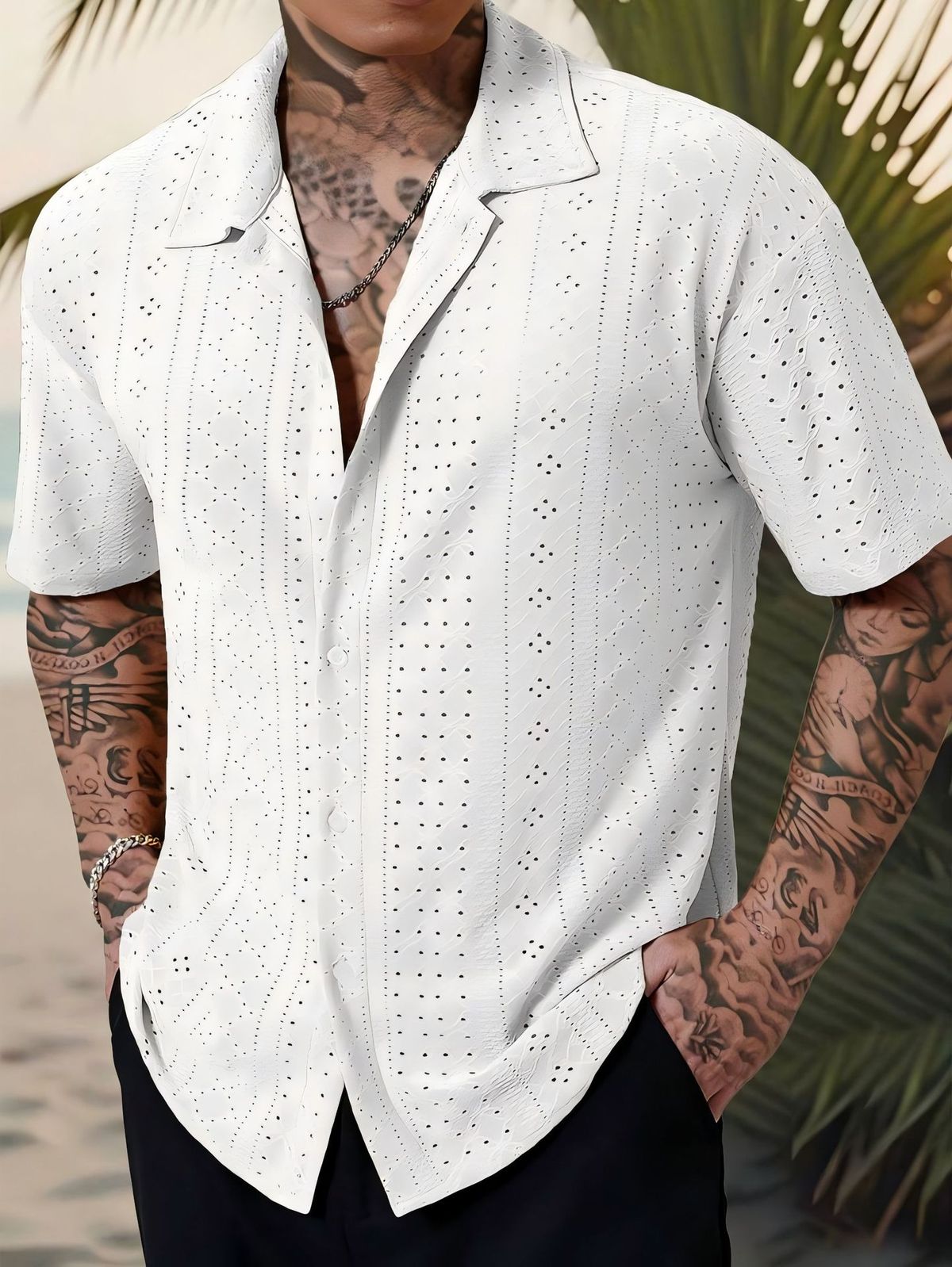 Cross-border Foreign Trade Men's Casual Button-sleeve Shirt Top_viptrois.com