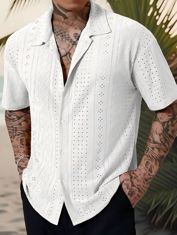 Cross-border Foreign Trade Men's Casual Button-sleeve Shirt Top_viptrois.com