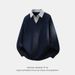 Monochrome Man- Two-Piece Striped Shirt V-Neck Sweatshirt Men's Spring Heavyweight Texture Retro College Style Polo Pullover Jacket_viptrois.com