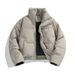Unisex Winter Puffer Jacket With Stand Collar, Couple Matching Coat, Thickened Polyester Filling, Zipper Front, Casual Outerwear For Men And Women_viptrois.com