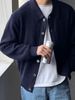 1 Autumn Winter Dark Green Turn-Down Collar Knitted Cardigan Loose Lazy Style Sweater Korean Version Men's Fashion Casual_viptrois.com
