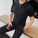 Men's Clothing Short Sleeve Knitted Sweater Summer Striped Half-Zip Shirt Slim Fit Short Sleeve Knit Top – Breathable & Stylish (Black, White, Green)_viptrois.com