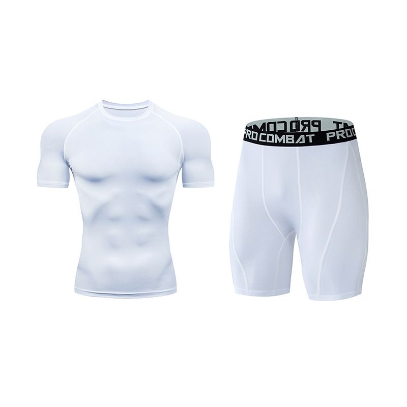 Men's Clothing new men's sports short sleeved shorts fitness tight compression yoga quick drying breathable suit_viptrois.com
