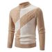 Autumn 2026 High Quality Fashion Knitwear Pullovers Men Half High Collar Splicing Long Sleeve Casual Slim Thick Sweater_viptrois.com