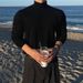 Men's Clothing American Style Men's Slim Fit Semi-Turtle Neck Sweater Lightweight Knit Pullover Long Sleeve Core-Spun Yarn Shirt For Casual Layering_viptrois.com