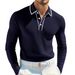 2026 Men's Long-Sleeved Shirt With Solid Collar, Plaid Pattern, Loose And Breathable Business Casual Polo Shirt_viptrois.com