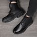 Genuine Leather Martin Boots Men's High-top Heightening Korean Version Leather Boots Trendy Men's Tooling Locomotive Boots_viptrois.com