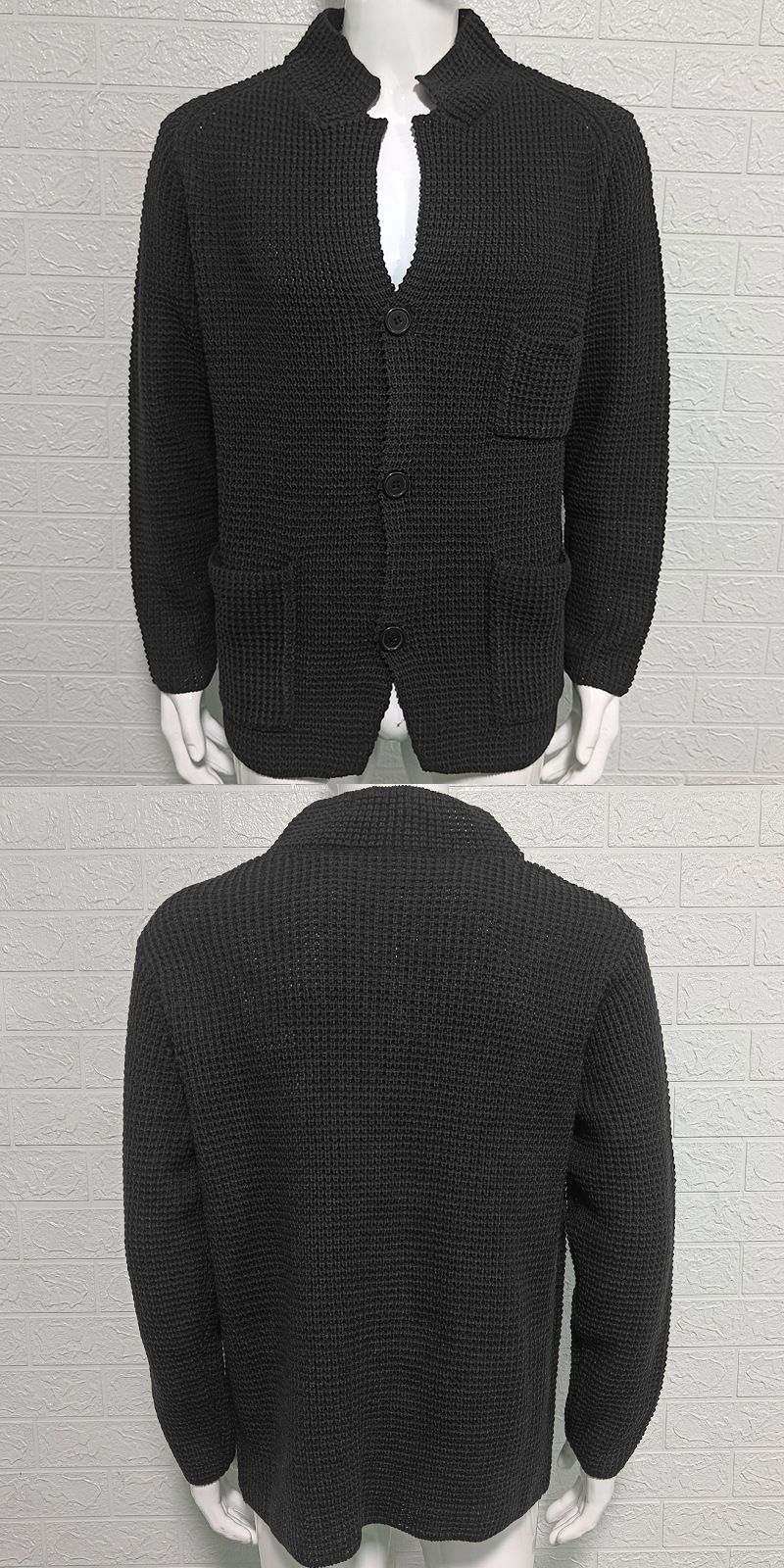 Men’s Slim Fit Knit Blazer Cardigan – Stand Collar Longline Coat | Winter Casual & Smart Layering (Black, Gray, Navy, Olive, Brown)_viptrois.com