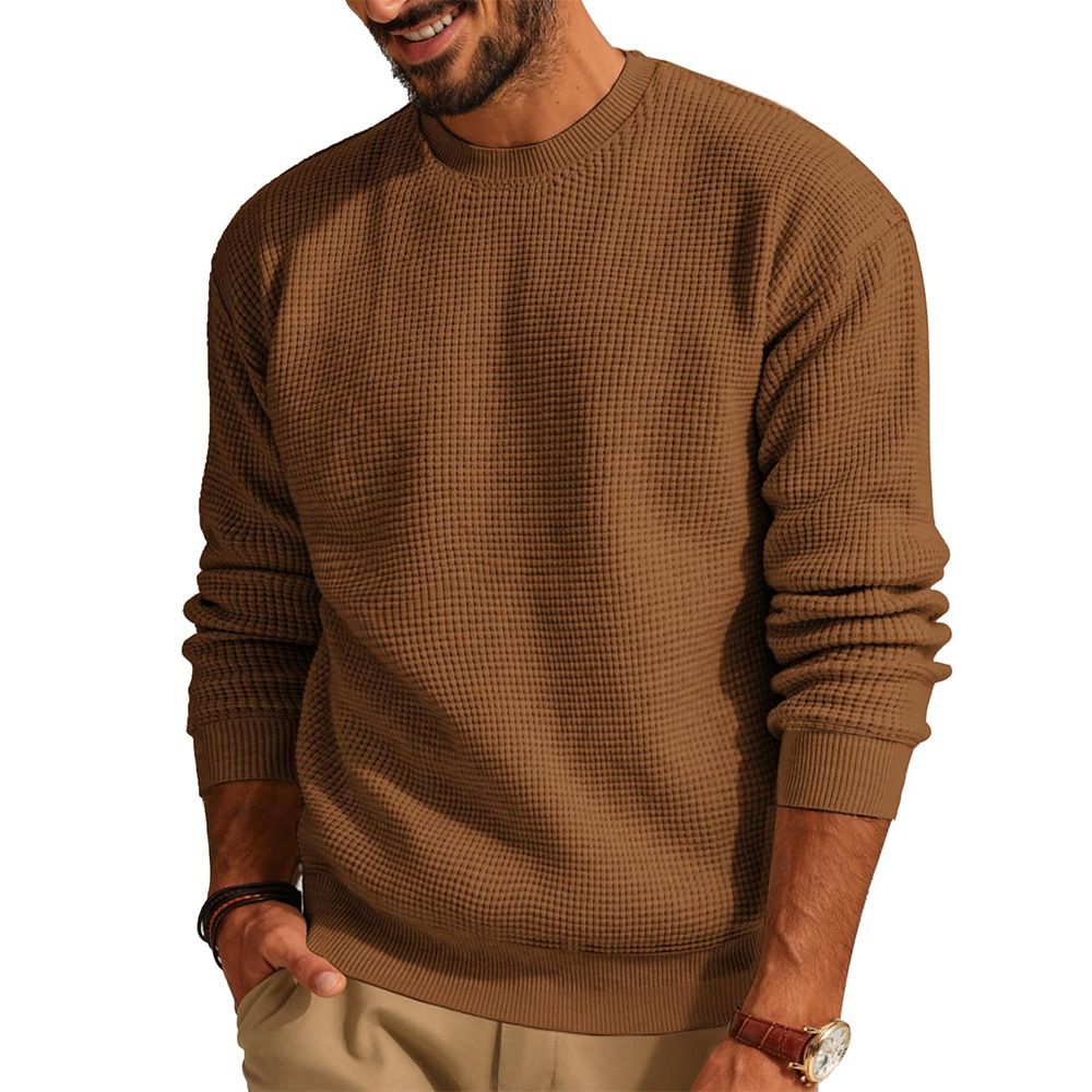 Men's Waffle Knit Sweater – Breathable Textured Pullover With Relaxed Fit For Casual Comfort_viptrois.com