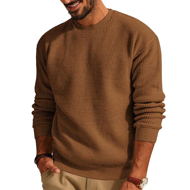 Men's Waffle Knit Sweater – Breathable Textured Pullover With Relaxed Fit For Casual Comfort_viptrois.com