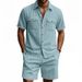 New Summer European And American Casual Corduroy Double Pocket Shirt, Short Sleeves And Shorts Two-piece Set For Men_viptrois.com