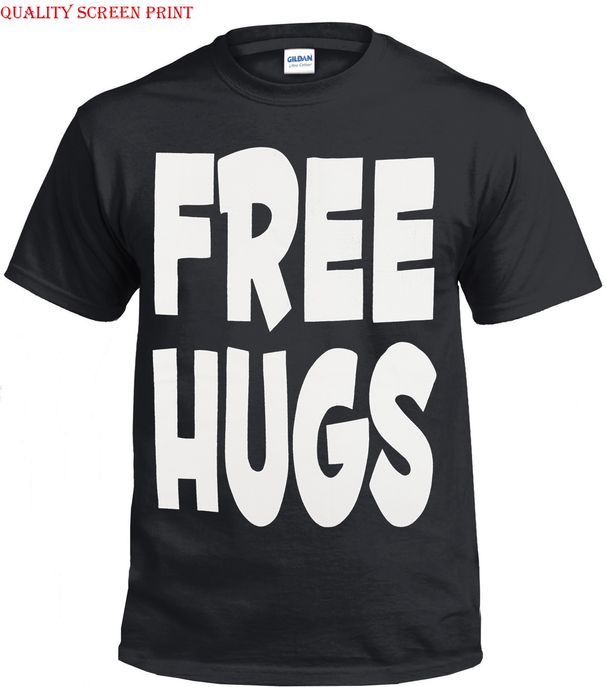 FREE HUGS 100% Cotton T-shirt Mens Tees Top FUNNY JOKE HUMOUR COOL NOVELTY PRESENT GIFT PARTY XMAS Top_viptrois.com