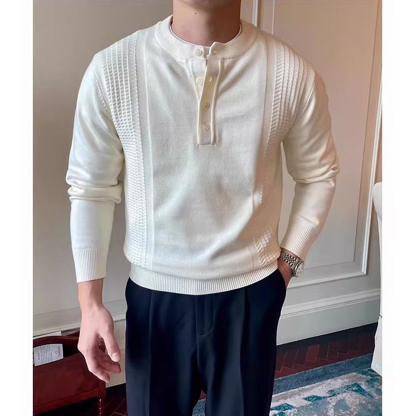 New Long Sleeved Knitted Sweater For Men With Henry Collar, Light And Mature Business Fit_viptrois.com