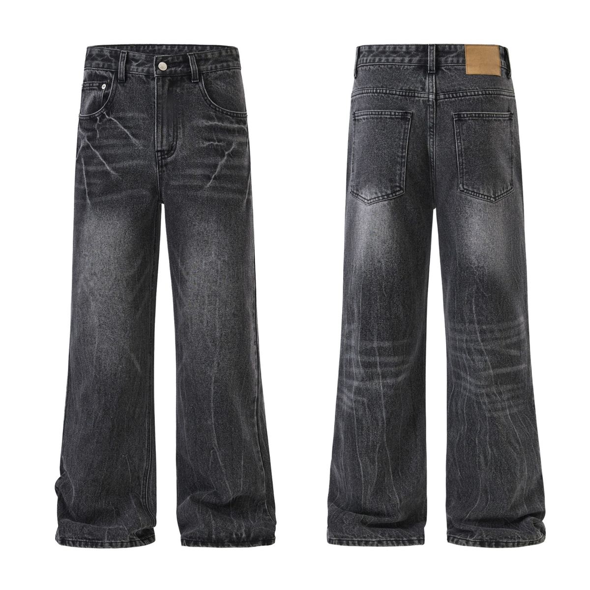 Men's Clothing & Archer0603 & Designer Lightning Crack Washed Jeans American Retro Slightly Flared Loose Pants Men's Trendy Brand_viptrois.com