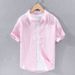 Men's 100% Linen Short Sleeve Shirt, Breathable Relaxed Fit Casual Button-Down Top For Spring And Summer_viptrois.com