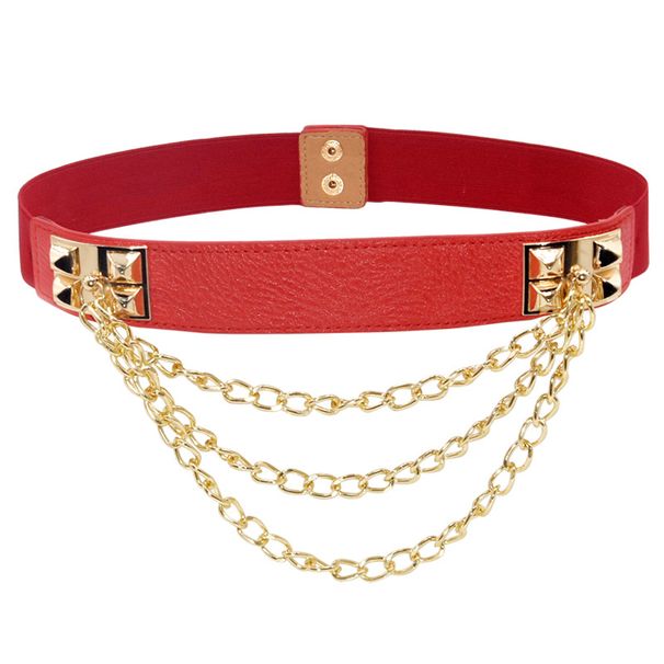 Punk Gold Rivet Women's Lazy Belt Ladies Elastic Wide Waistband Metal Waist Chain_viptrois.com