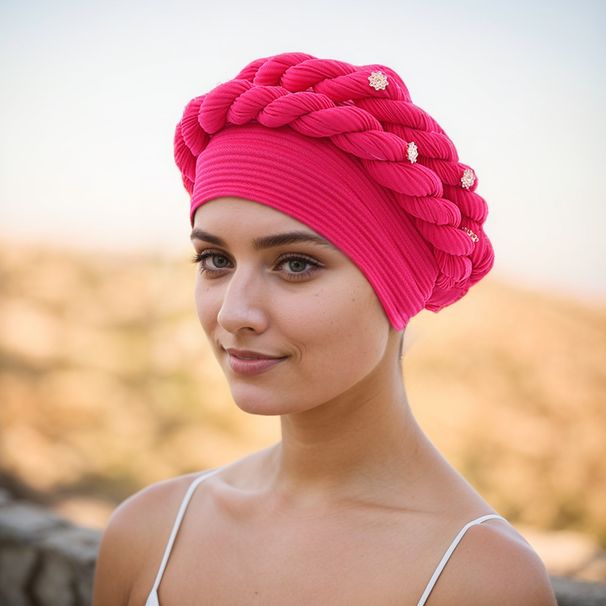 New Popular Baotou Hat Braid Hat Messy Linen Wrinkled Braid Muslim Hat_viptrois.com