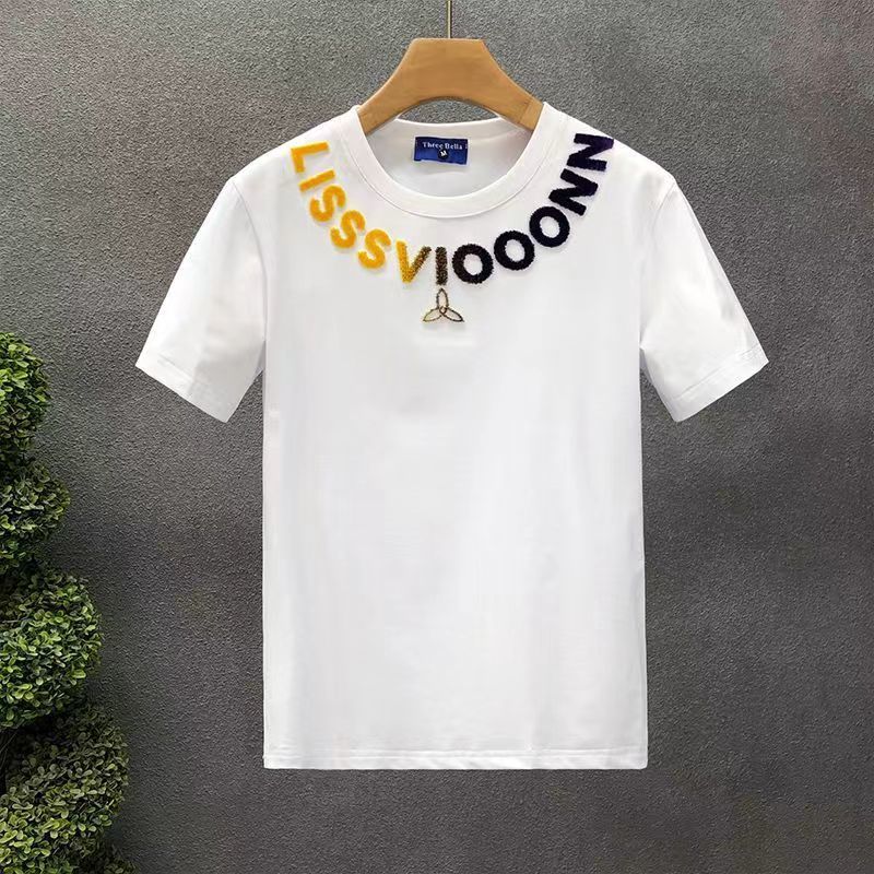Popular letter-printed short sleeve T-shirt men's fashion brand round neck half sleeve 2024 summer new men's body repair shirt_viptrois.com