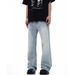 Men's Clothing Retro Lightning Pattern Washed Ice Blue Pants_viptrois.com