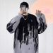 Men's Retro Knit Sweater – Oversized Casual Pullover With Tie-Dye Pattern (M-2XL, Black/Purple)_viptrois.com
