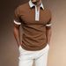 Men's Contrast Color Short-Sleeve Polo Shirt – Breathable Half-Zip Streetwear Tee (White/Black/Pink/Red/Blue/Charcoal/Brown) – S-XXL_viptrois.com