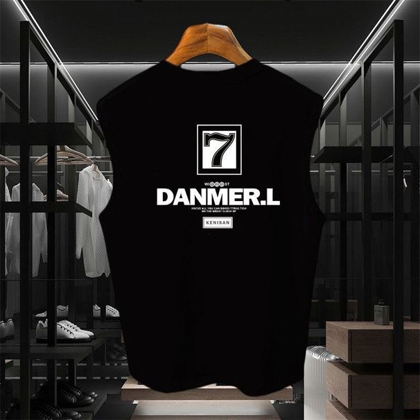 European Trendy Brand New Summer Men's Vest, Fashionable And Versatile Printed Sleeveless Sports Tank Top T-shirt_viptrois.com