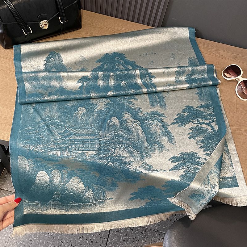 Women's Scarves Double-sided Cashmere Thickened Warm Tencel Cotton Scarf Women's Air-conditioned Room Travel Neck _viptrois.com