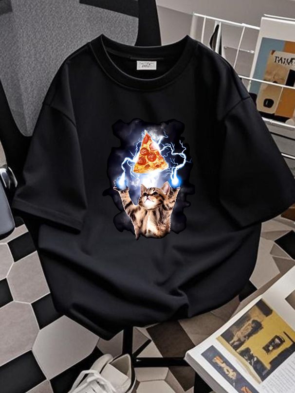 Boy's Husky Lost Gods Cat Pizza Lightning Power T Shirt Breathable Soft Designer Clothes Stylish Streetwear Unisex Stretched Versatile Homme_viptrois.com