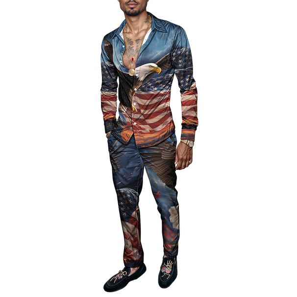 2025 Spring/Summer Men's Shirt Set Printed Fashionable Simple Long Sleeve Suit Fashionable Comfortable Casual Breathable Fabric_viptrois.com