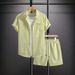 Men's Clothing Summer New Casual Fashion Jacquard Short Sleeved Shirt Shorts Suit_viptrois.com