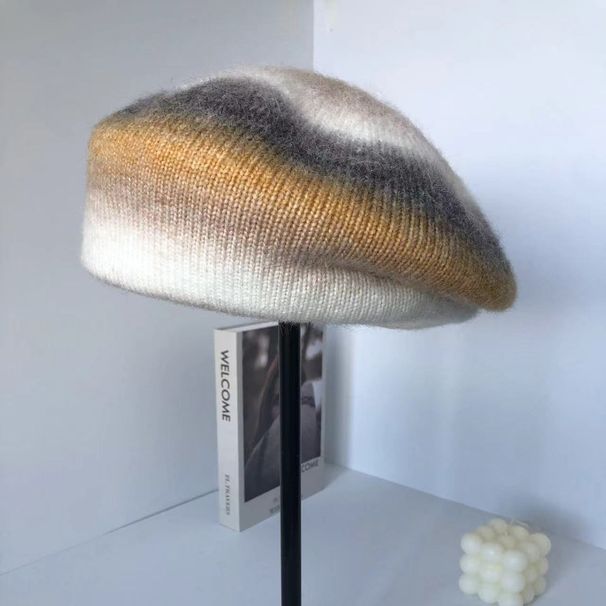 Personalized Rainbow Gradient Beret For Women, Autumn And Winter Warm Beret, Handmade Pleated Artist Hat_viptrois.com
