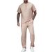 Men's Short Sleeved T Shirt Henry Shirt Casual Loose Trousers Solid Color Suit_viptrois.com
